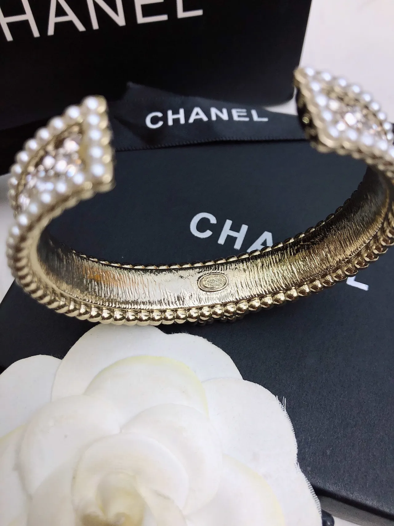 Chanel Pearl and Crystal Cuff Bracelet 3