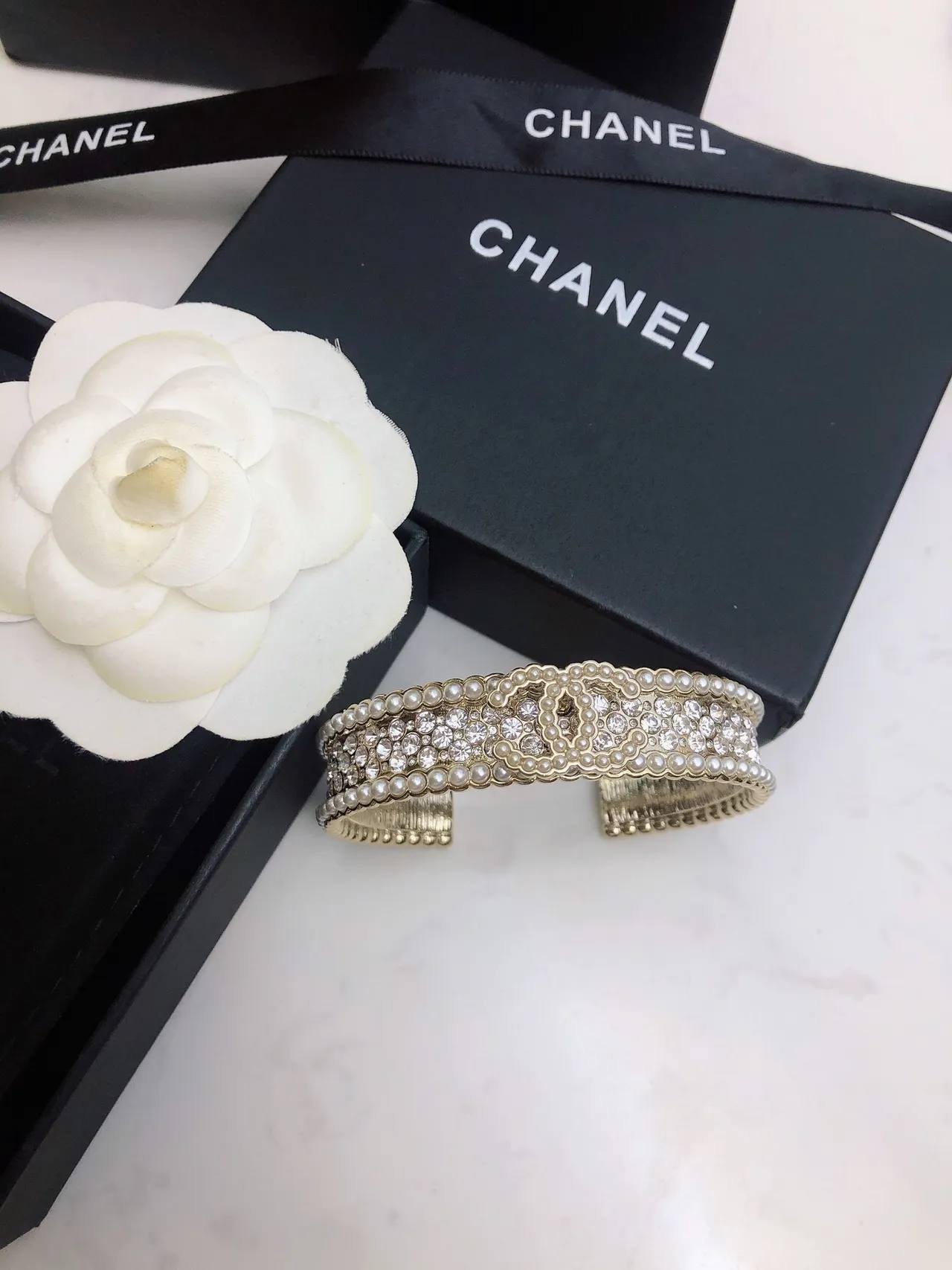 Chanel Pearl and Crystal Cuff Bracelet 4