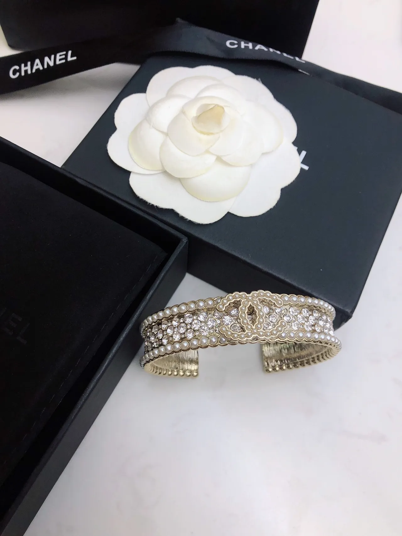 Chanel Pearl and Crystal Cuff Bracelet 5