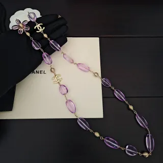 Chanel Purple Gold Beaded Hardware Necklace