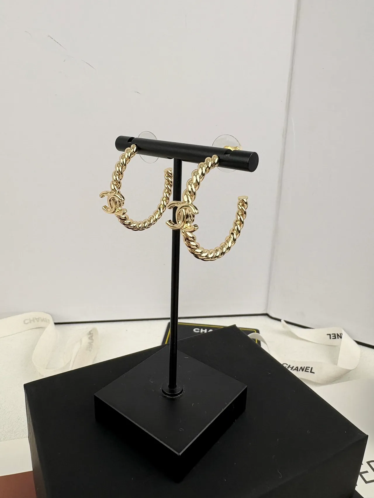 Chanel Rope Hoop Interlocking CC Gold-Tone Earrings 12