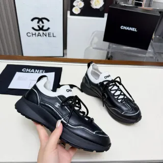 Chanel Runner-Style Sneaker Black and White Leather Lifestyle Sneakers