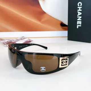 Chanel Shield Black Brown Wraparound Glossy Acetate Sunglasses
