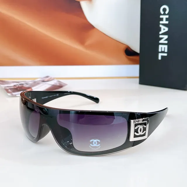 Chanel Shield Black Brown Wraparound Glossy Acetate Sunglasses 7