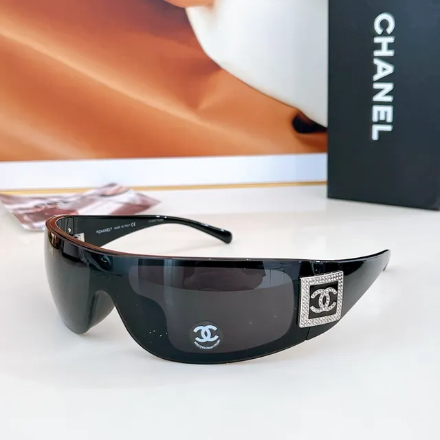 Chanel Shield Black Brown Wraparound Glossy Acetate Sunglasses 8