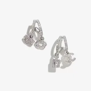 Chanel चांदी Pavé-Crystal असममित कान के गहने
