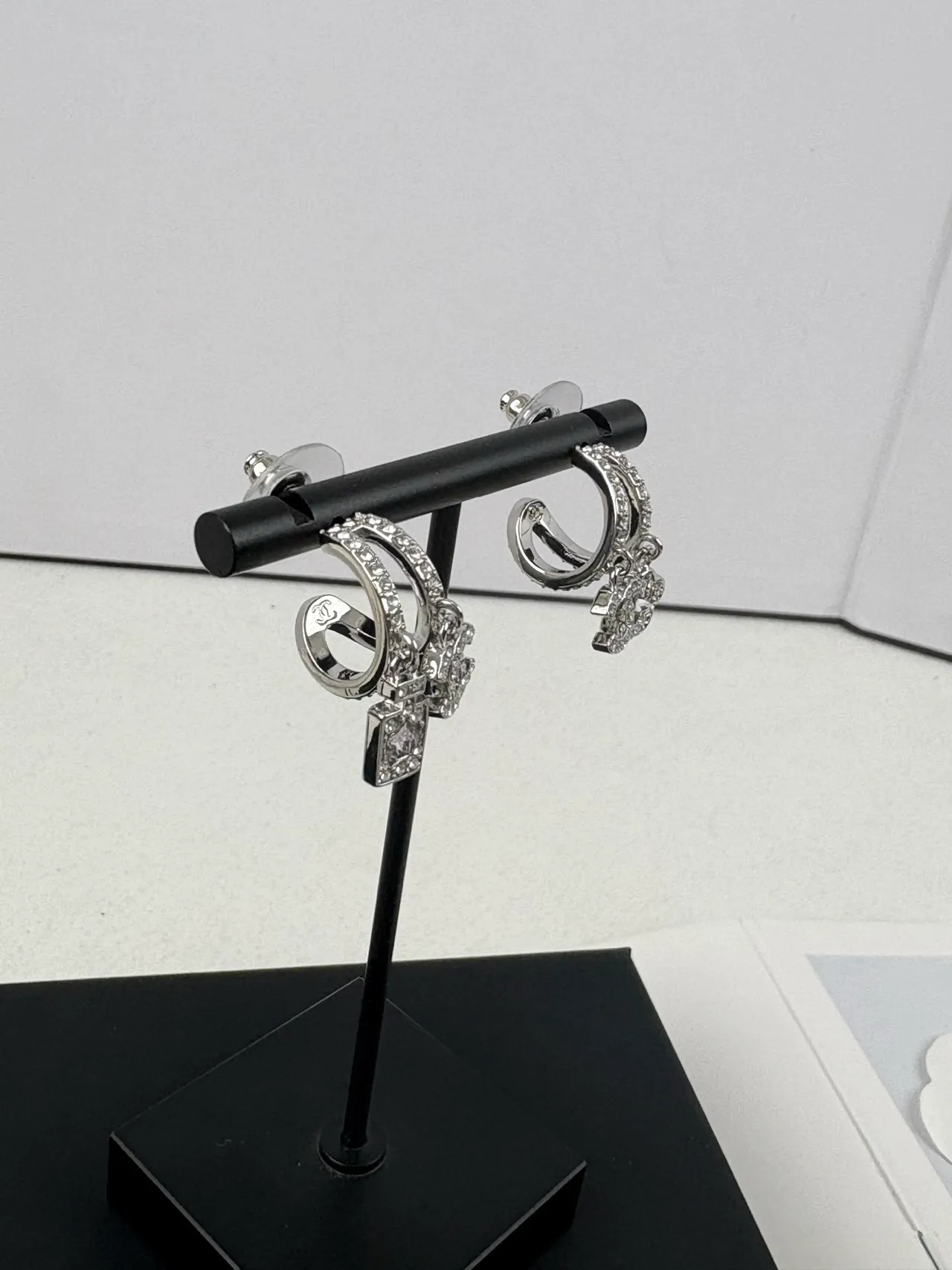 Chanel Silver Pavé-Crystal Asymmetrical Earrings 5