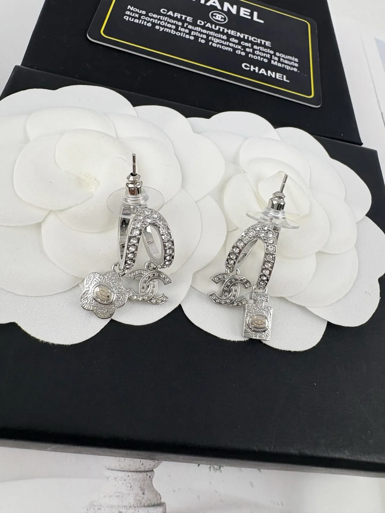 Chanel Silver Pavé-Crystal Asymmetrical Earrings 8
