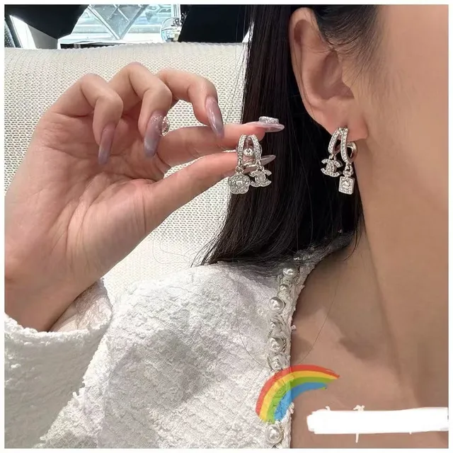 Chanel Silver Pavé-Crystal Asymmetrical Earrings 9