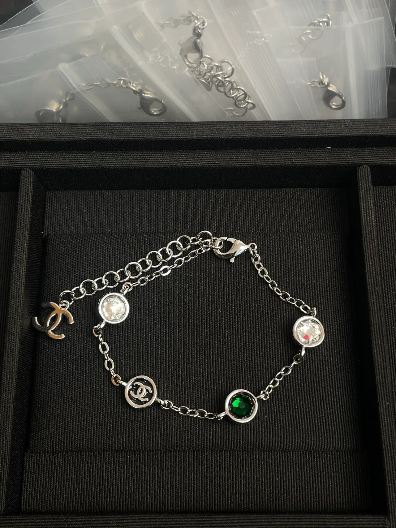 Chanel Silver Pink Chain Bezel-Set Colored Crystals Necklace 5