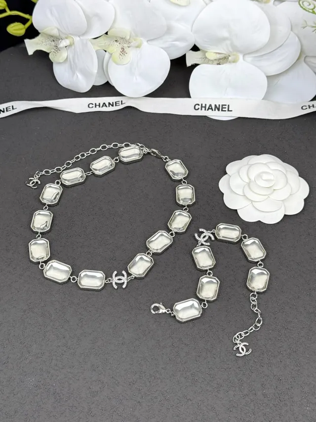 Chanel Silver White Geometric Resin Plaques Polished Metal Bracelet 3