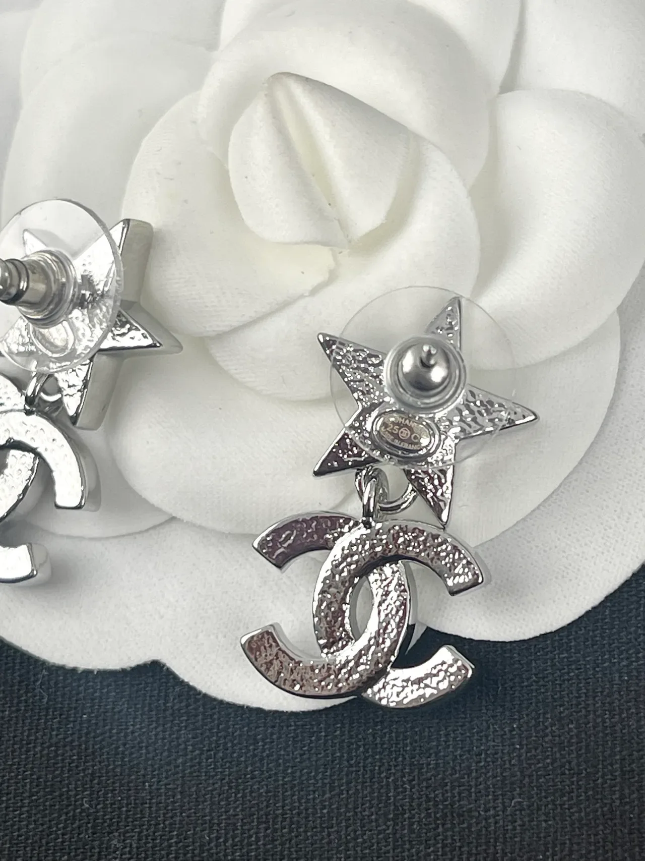 Chanel Silver White Star-and-CC Drop Crystal-Pavé Earrings 3
