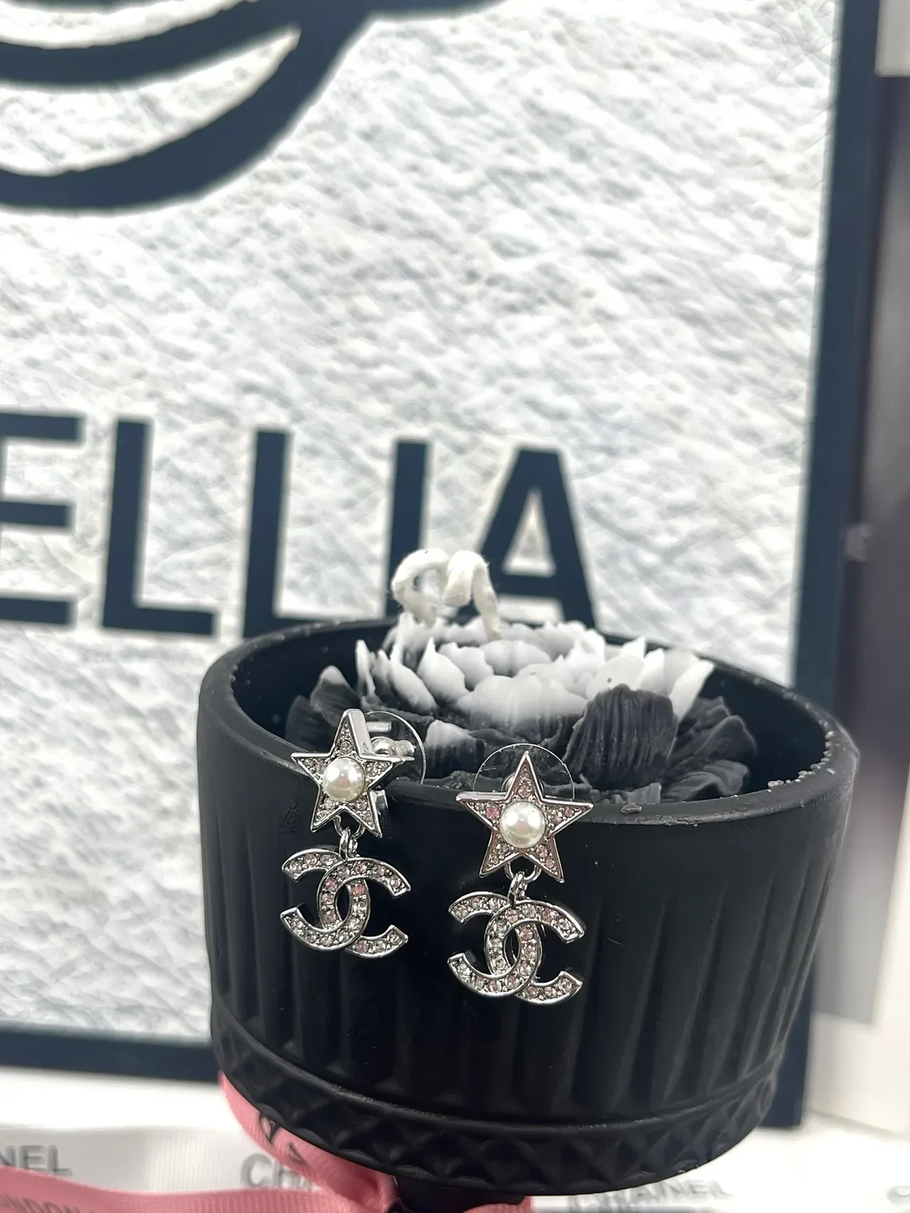 Chanel Silver White Star-and-CC Drop Crystal-Pavé Earrings 5