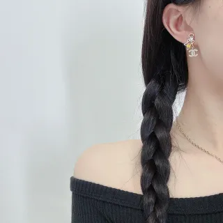 Chanel 银黄色流苏水晶装饰耳环