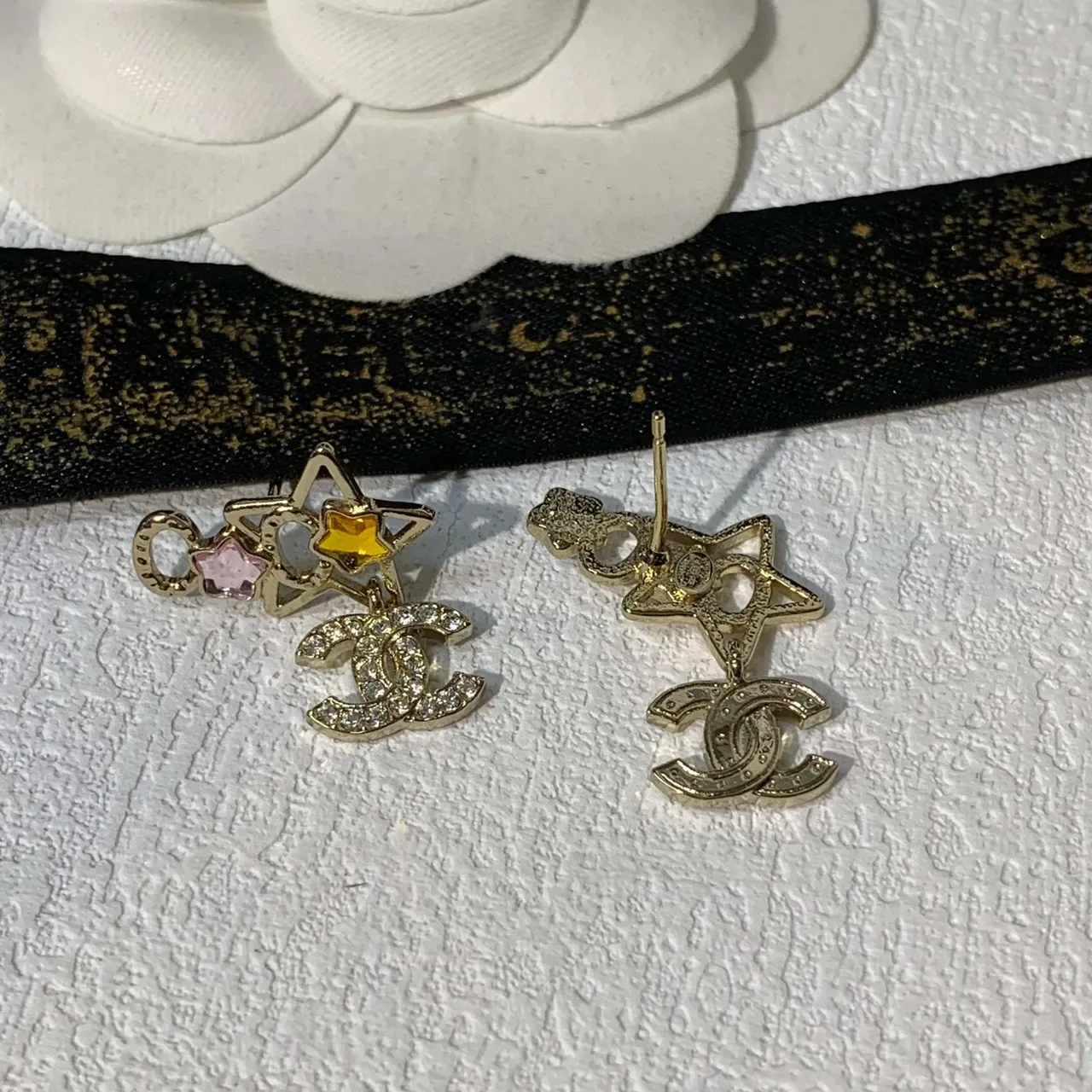 Chanel Silver Yellow Dangling Crystal-Embellished Earrings 4