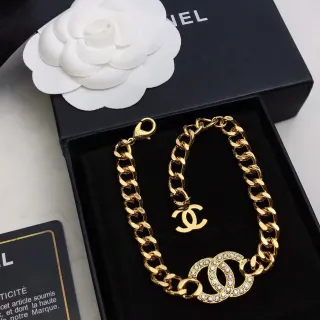 Chanel Triple CC Crystal Curb Chain Gold-Tone Bracelet