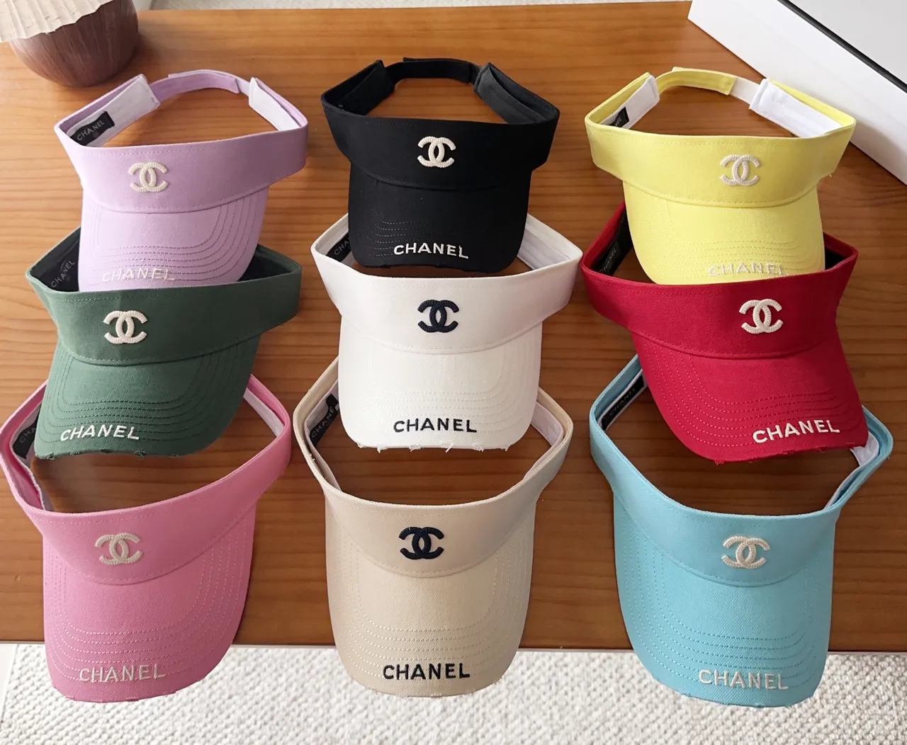 Chanel Visor Yellow White Embroidered Logo Structured Brim Baseball Cap 2