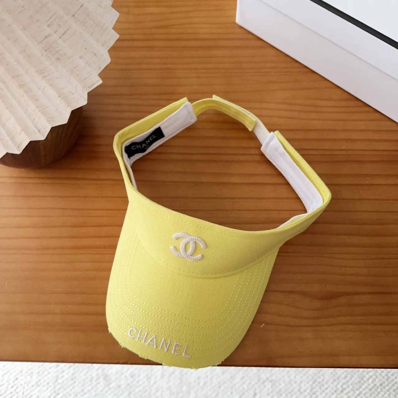 Chanel Visor Yellow White Embroidered Logo Structured Brim Baseball Cap 3