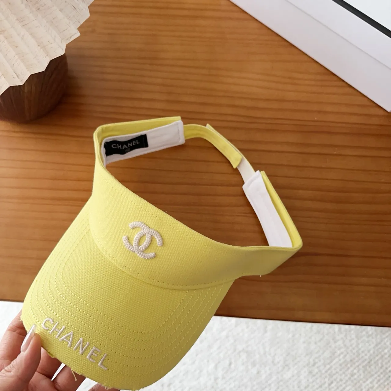 Chanel Visor Yellow White Embroidered Logo Structured Brim Baseball Cap 6