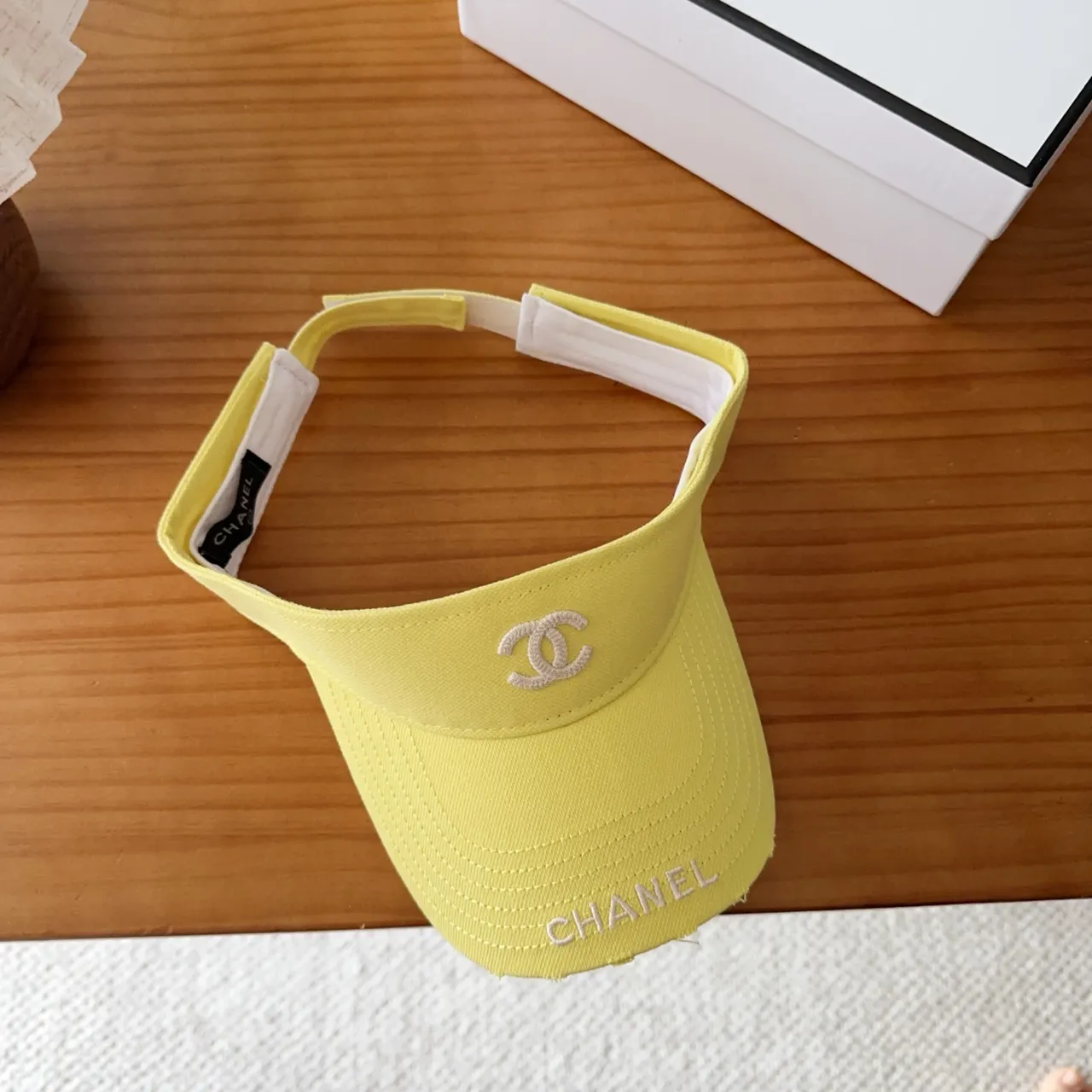 Chanel Visor Yellow White Embroidered Logo Structured Brim Baseball Cap 7