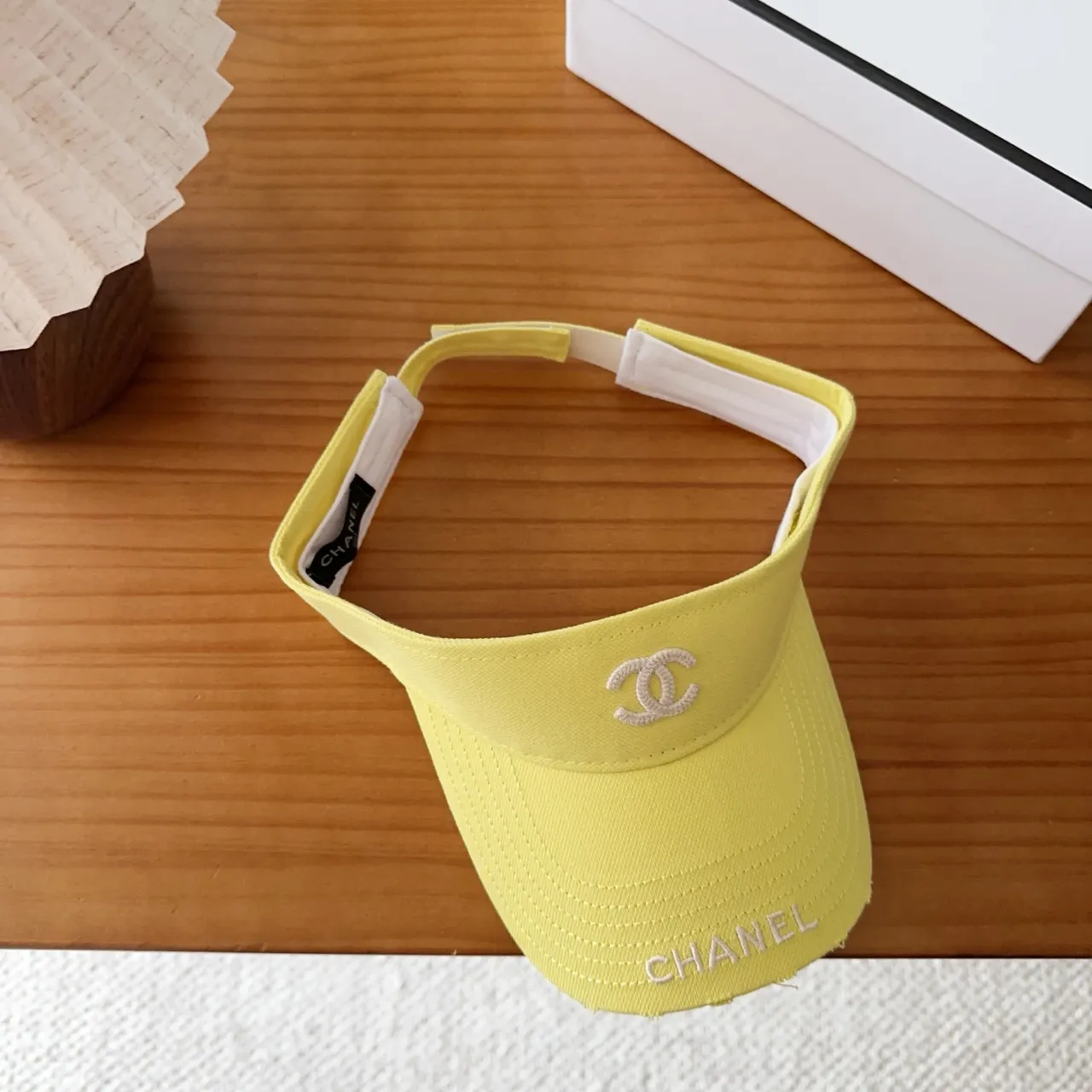 Chanel Visor Yellow White Embroidered Logo Structured Brim Baseball Cap 8