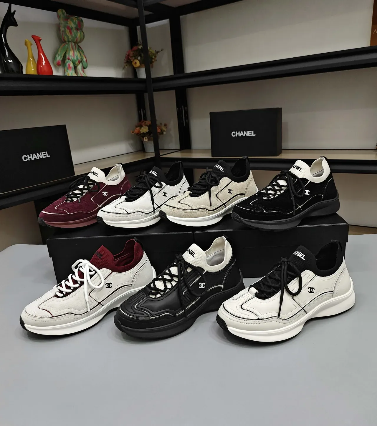 Chanel Blanco Negro Ante Similares Parte Superior Contraste Piping Zapatillas Deportivas 3