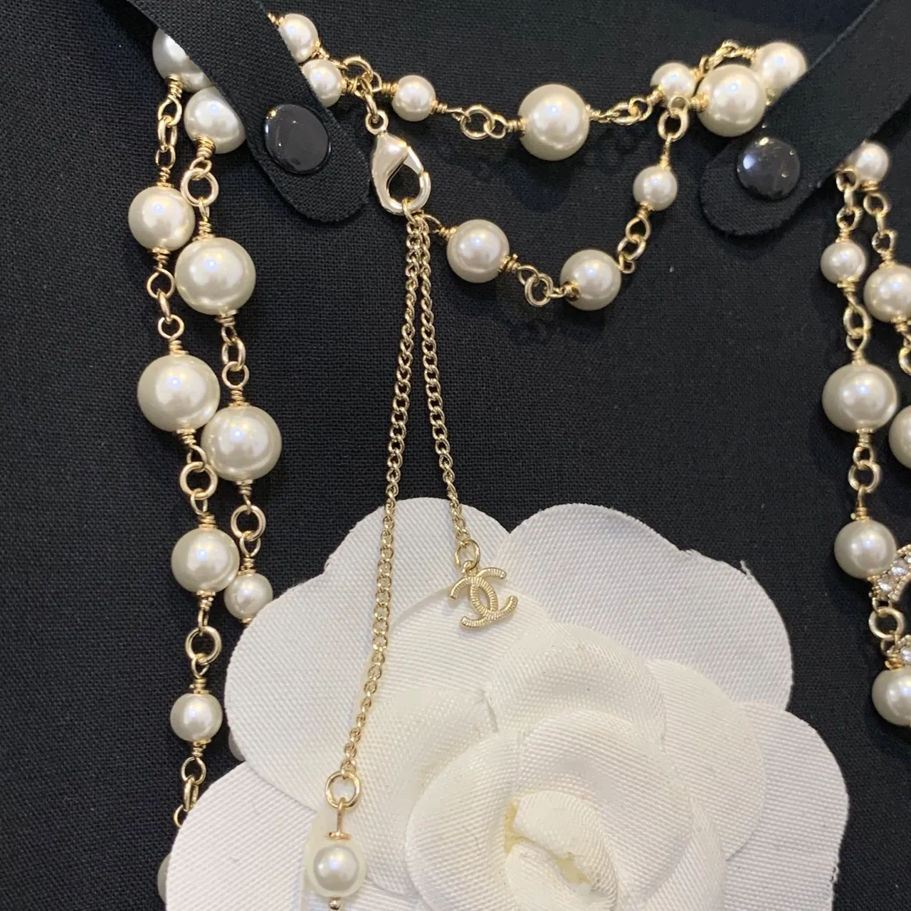 Chanel White Gold Pearl Strand Chain Necklace 5