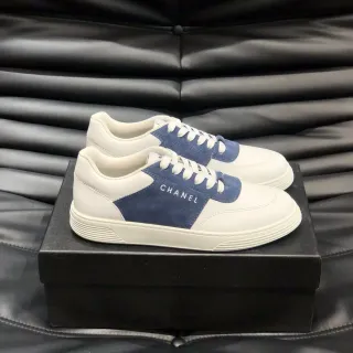 Chanel White Navy Low-Top Two-Tone Lifestyle Sneakers