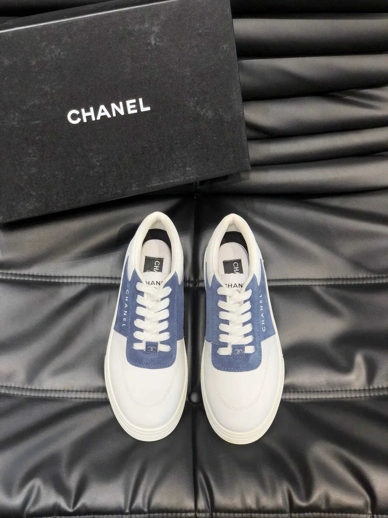 Chanel White Navy Low-Top Two-Tone Lifestyle Sneakers 2