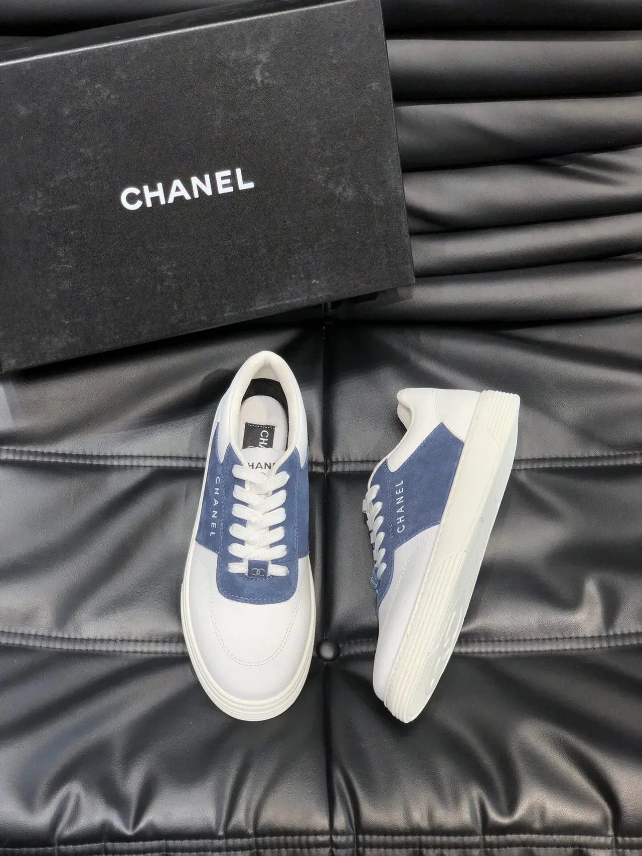 Chanel White Navy Low-Top Two-Tone Lifestyle Sneakers 3