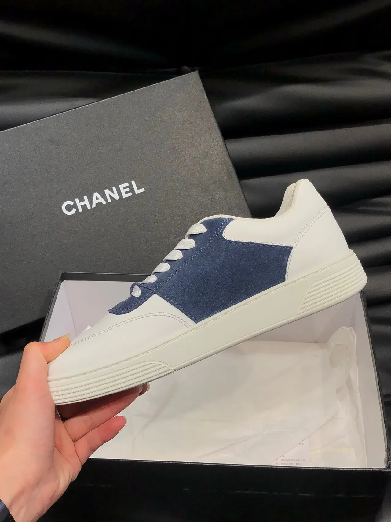 Chanel White Navy Low-Top Two-Tone Lifestyle Sneakers 6