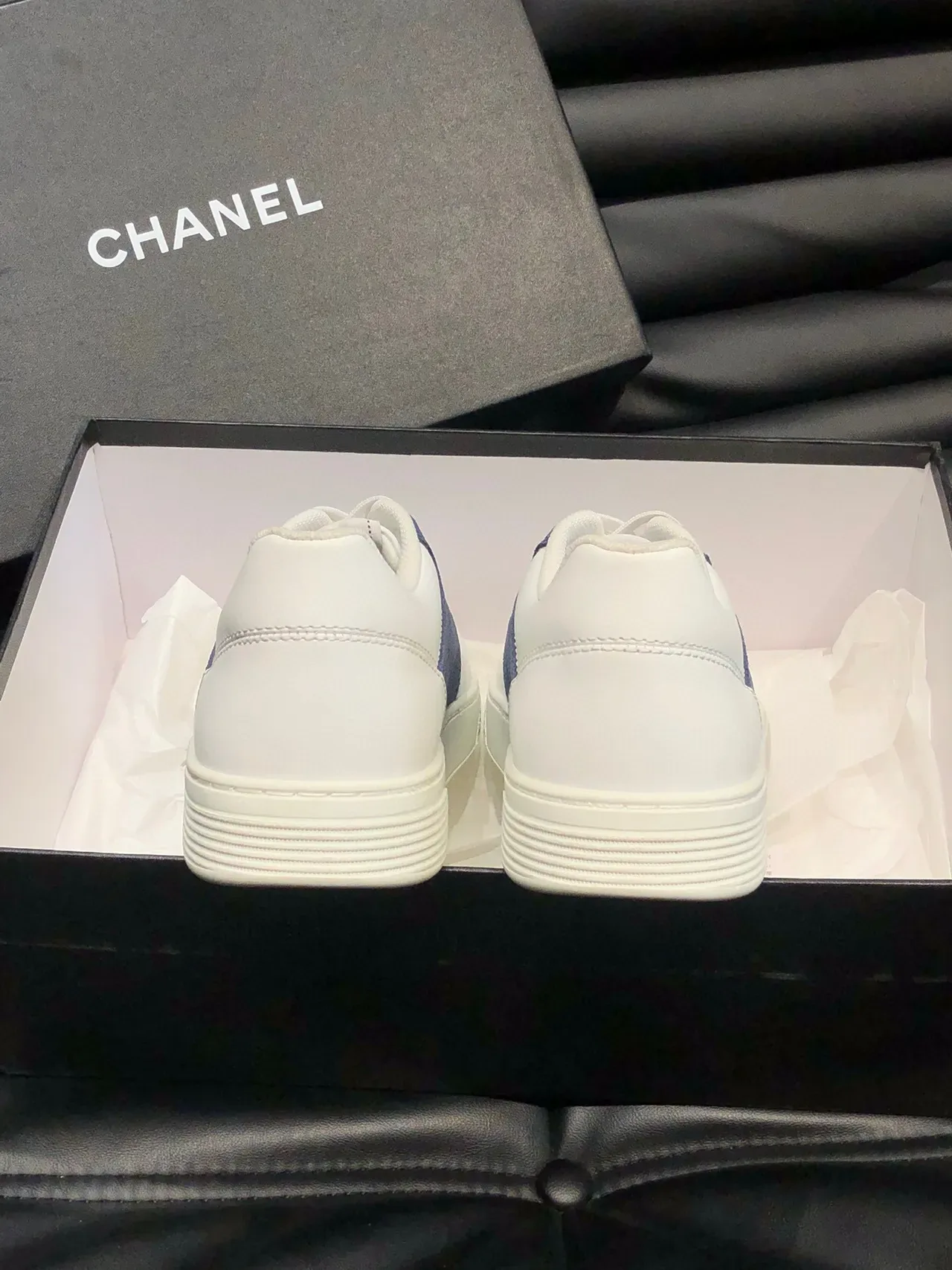 Chanel White Navy Low-Top Two-Tone Lifestyle Sneakers 8