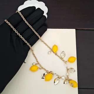 Chanel Yellow Gold Curb Chain Resin Lemon Charms Necklace
