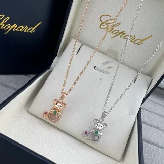 Chopard Happy Bear Gold Silver Pendant Gem-Set Details Necklace