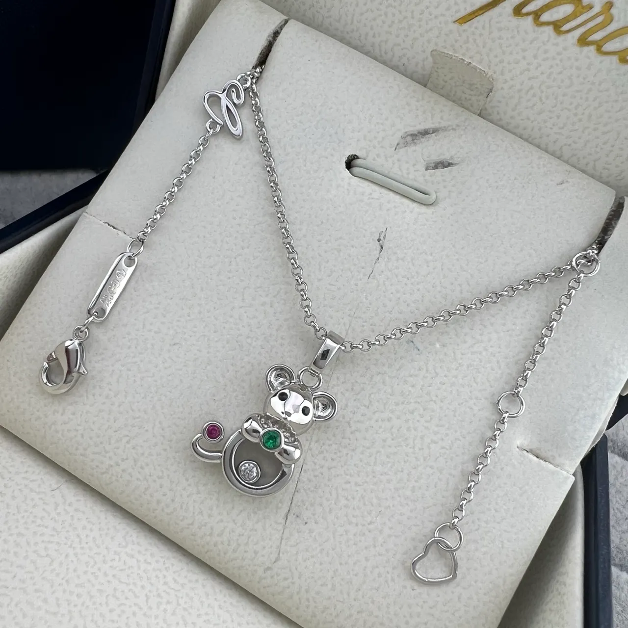 Chopard Happy Bear Gold Silver Pendant Gem-Set Details Necklace 4