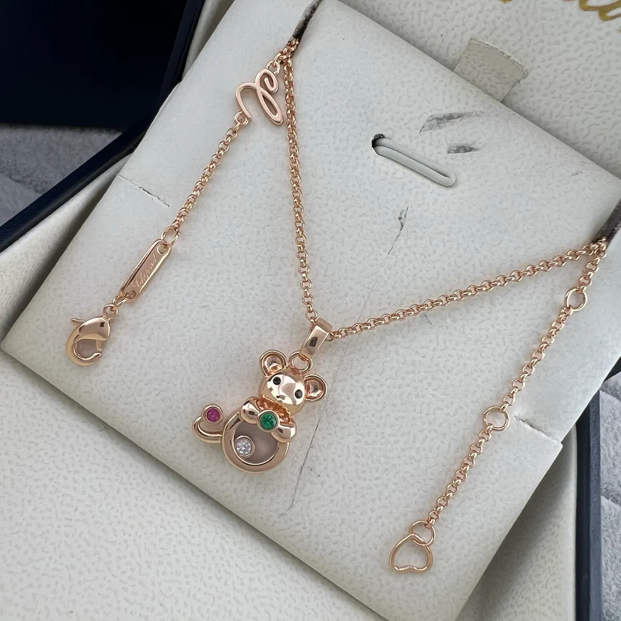Chopard Happy Bear Gold Silver Pendant Gem-Set Details Necklace 5