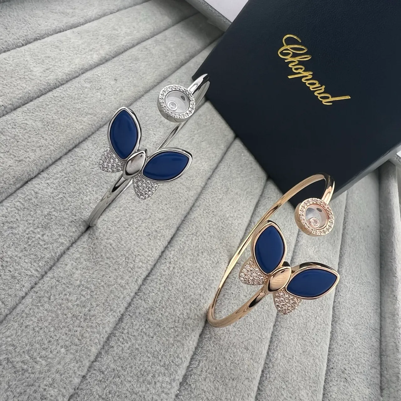 Chopard আনন্দিত বাটারফ্লাই নীল সাদা মোটিফ Pavé-Set বেজেল ব্রেসলেট 7