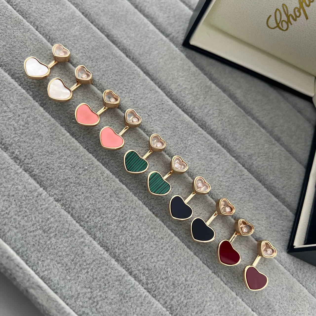 Chopard Cœurs Heureux Or Multicolore Motif Double Cœur Mobile Boucles d'oreilles Diamantées 1
