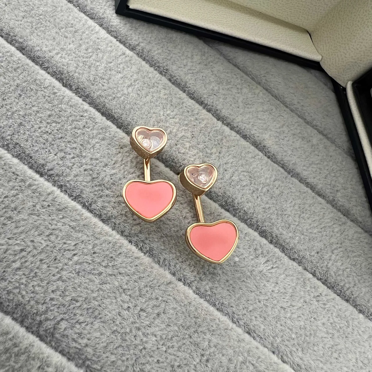 Chopard Cœurs Heureux Or Multicolore Motif Double Cœur Mobile Boucles d'oreilles Diamantées 6