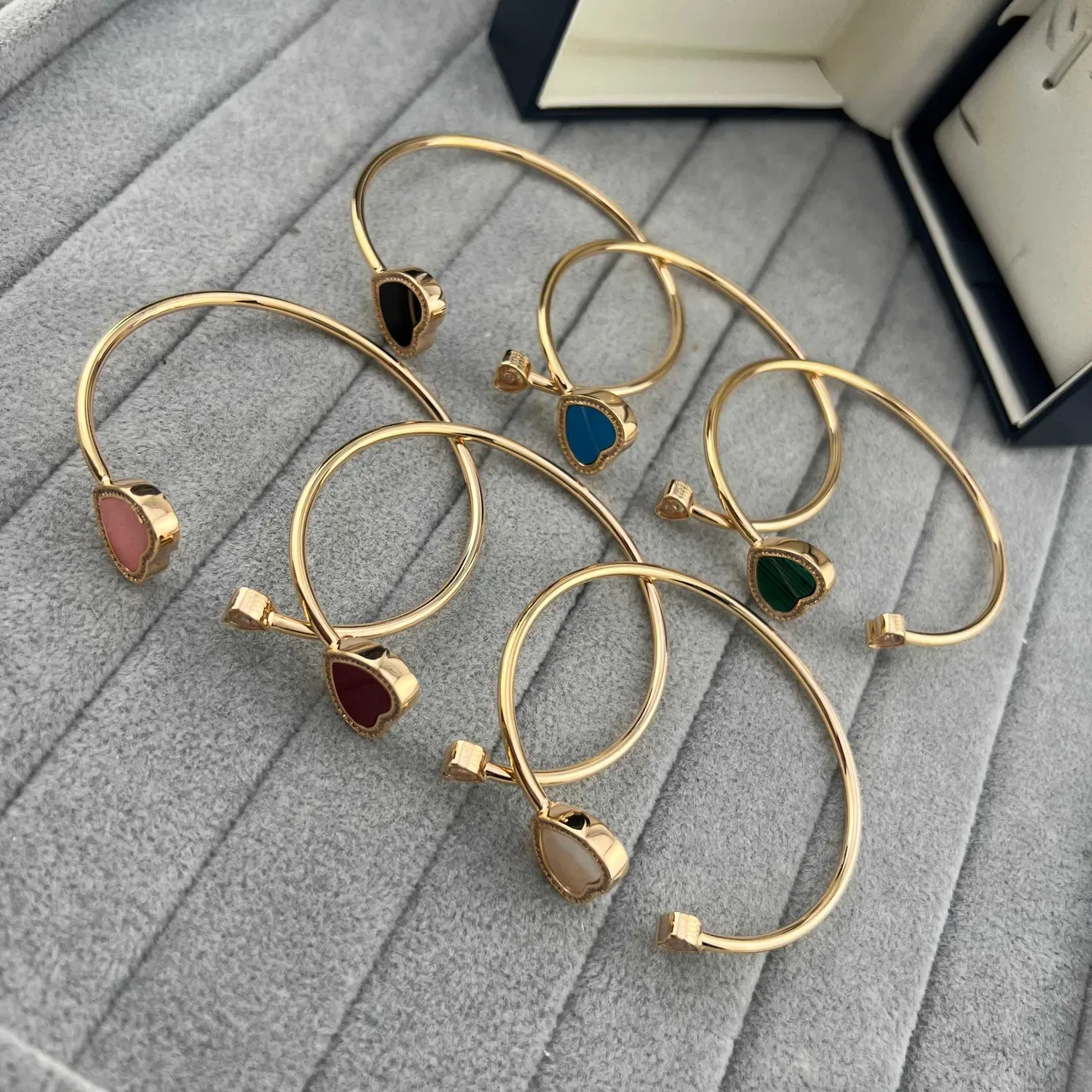 Chopard Happy Hearts Heart-Shaped Pavé-Diamond and Colored Stone Open Bangle Bracelets 6