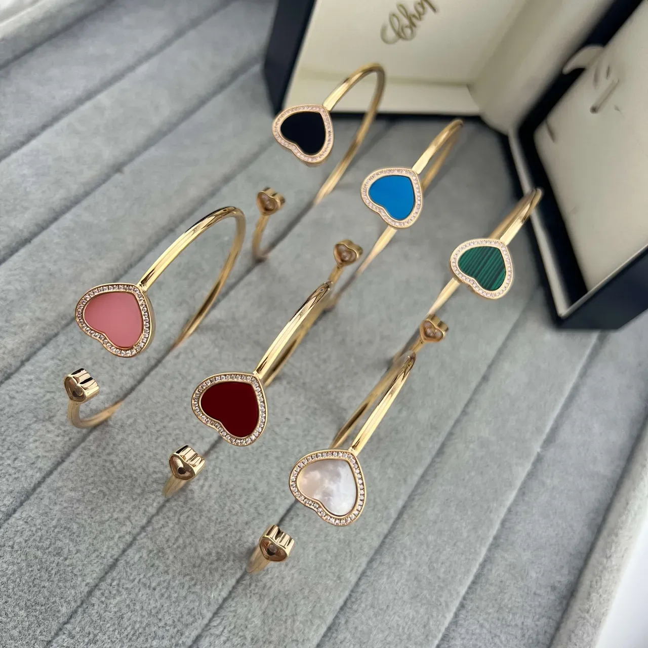 Chopard Happy Hearts Heart-Shaped Pavé-Diamond and Colored Stone Open Bangle Bracelets 7