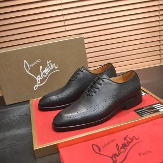 Christian Louboutin Black Red Leather Full Perforations Brogue