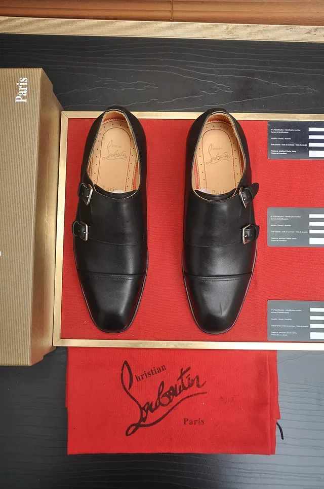 Christian Louboutin Double Monk Strap Black Red Cap Toe Monk Shoes 5