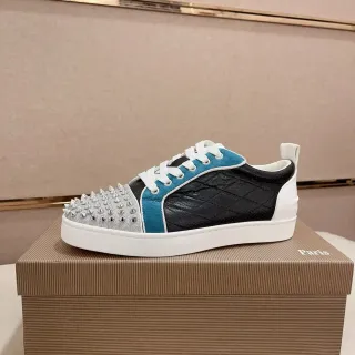 Christian Louboutin Lou Spikes Black Teal Silver Studded Lifestyle Sneakers