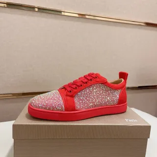 Christian Louboutin Louis Crystal-Embellished Red Suede Lifestyle Sneakers
