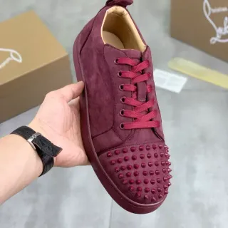 Christian Louboutin Louis Spikes Burgundy Suede Lifestyle Sneakers