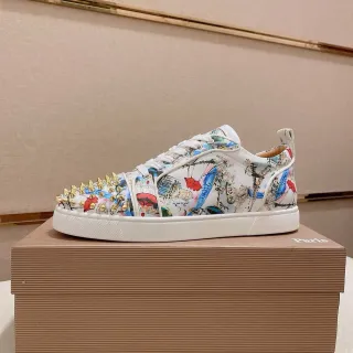 Christian Louboutin White Multicolor Studded Toe Painterly Print Lifestyle Sneakers