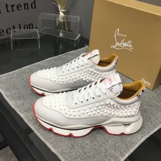 Christian Louboutin White Red Studded Leather Upper Sculpted Sole Chunky Sneakers