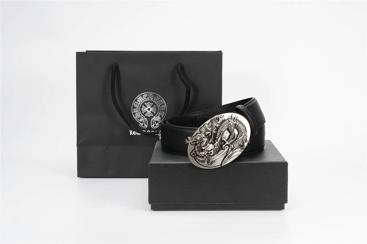 Chrome Hearts Ceinture en cuir noir et argent texturée ornée avec boucle de dragon 4