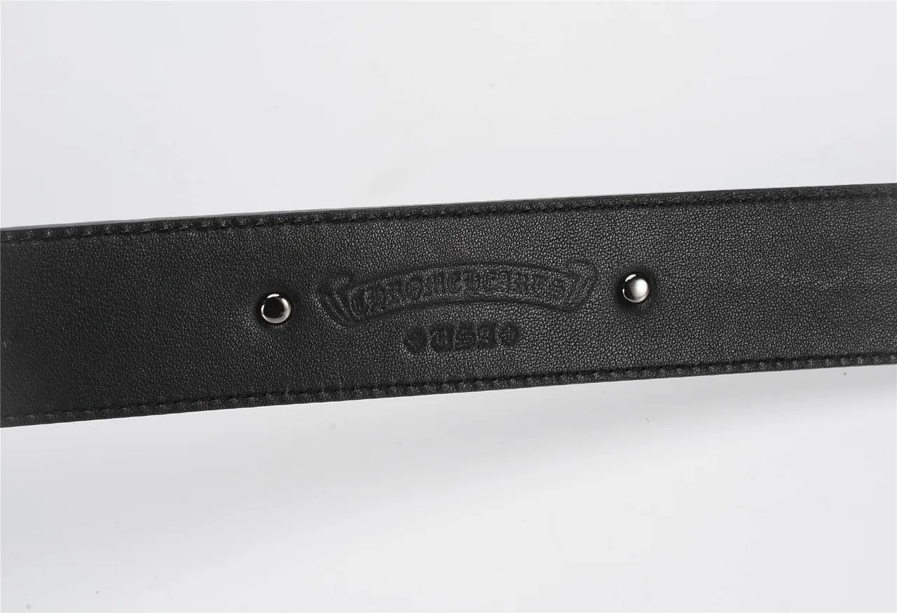 Chrome Hearts Ceinture en cuir noir et argent texturée ornée avec boucle de dragon 7
